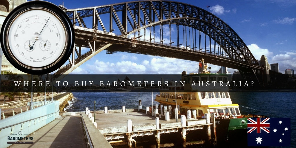German barometer with Sydney Harbour Bridge and Australian flag, weather instrument Australia