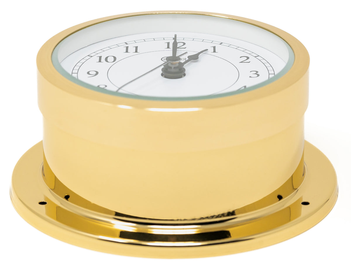 Barigo Star Quartz Clock | Polished Brass with White Dial | 110mm| 1187MS