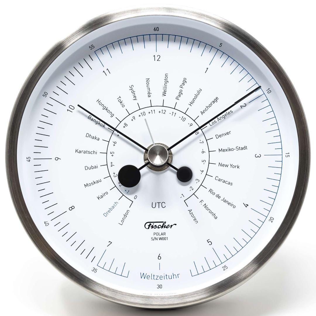 POLAR Instruments - World Time Clock Brushed Stainless