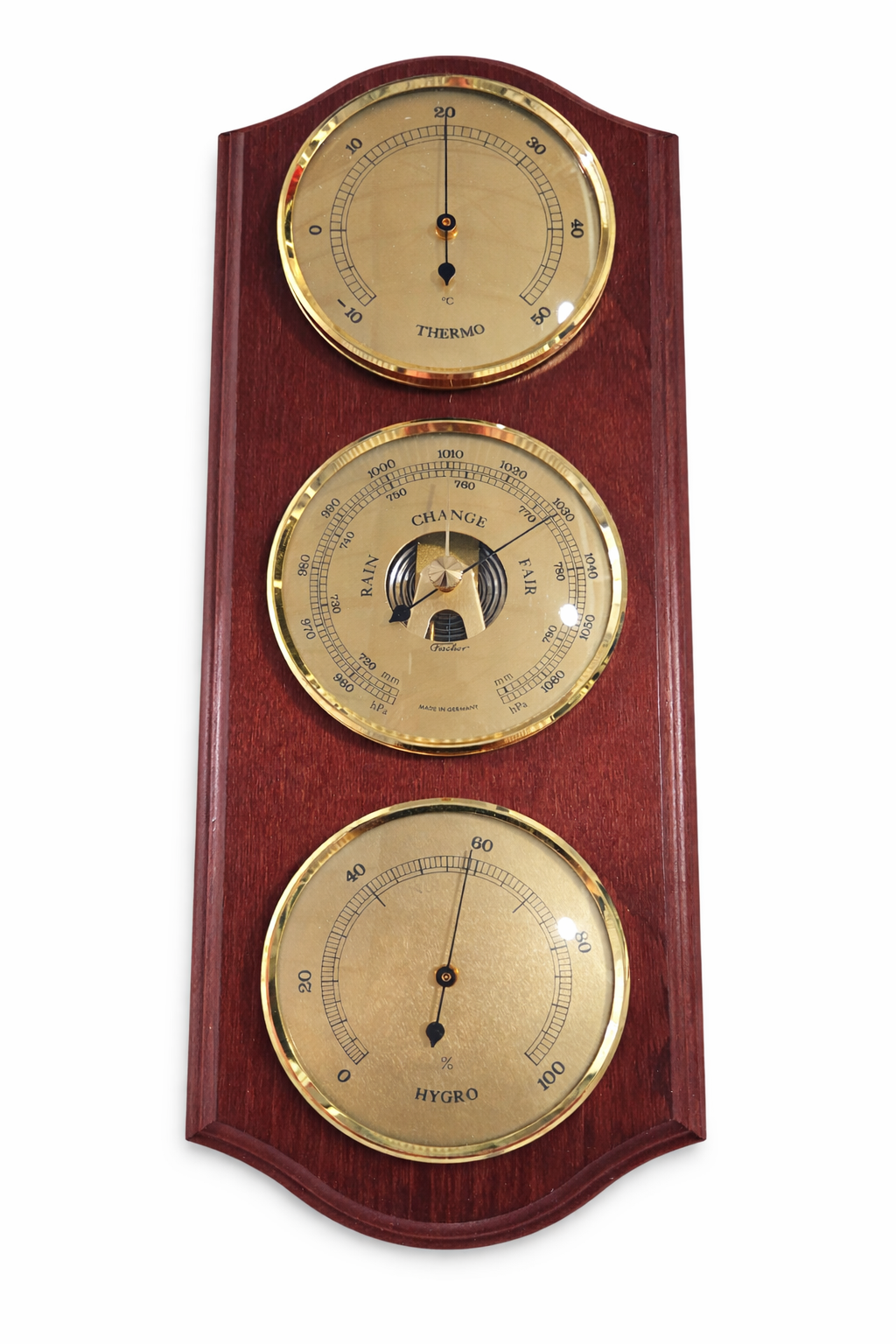 Mahogany & Brass Weatherstation-3 in 1 - Hygrometer + Barometer + Thermometer