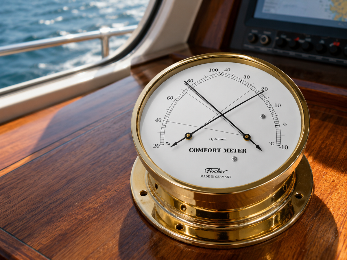 Fischer Polished Marine Brass Thermometer & Hygrometer