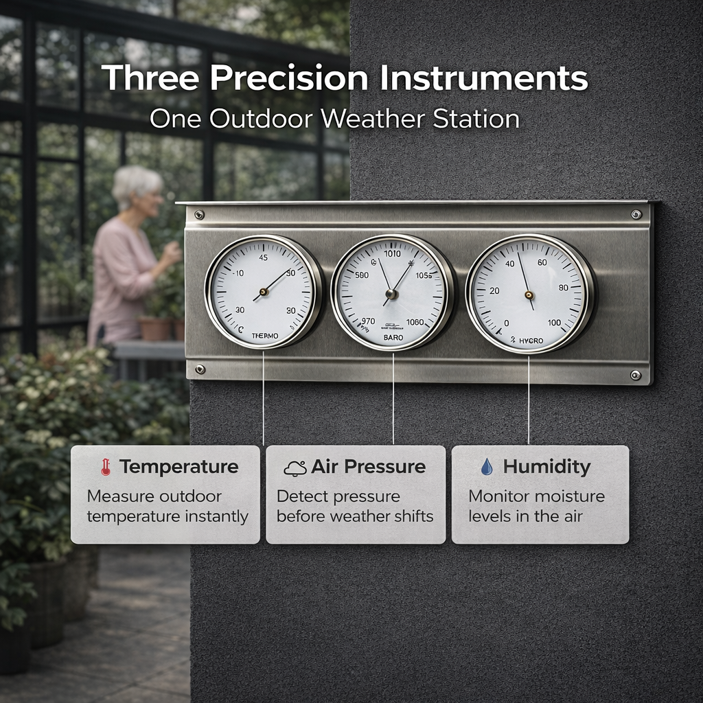 Outdoor Weather Station – Stainless Steel Barometer, Hygrometer & Thermometer