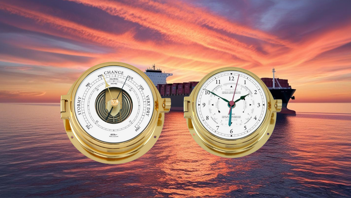 Solid Polished Brass Tide Clock & Barometer combo – Premium Marine Weather Instrument