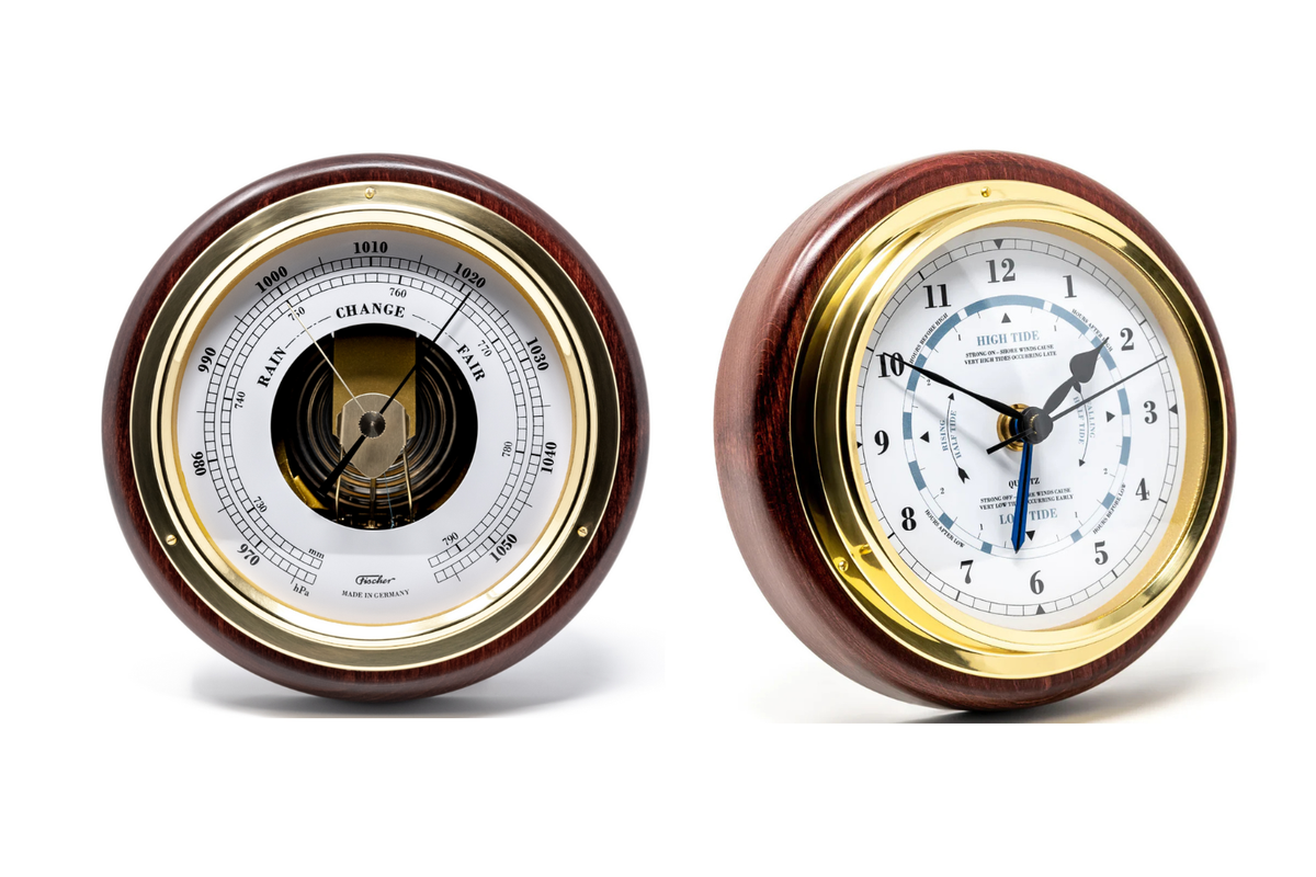 Popular Mahogany 170mm Barometer & Tide Clock Combo