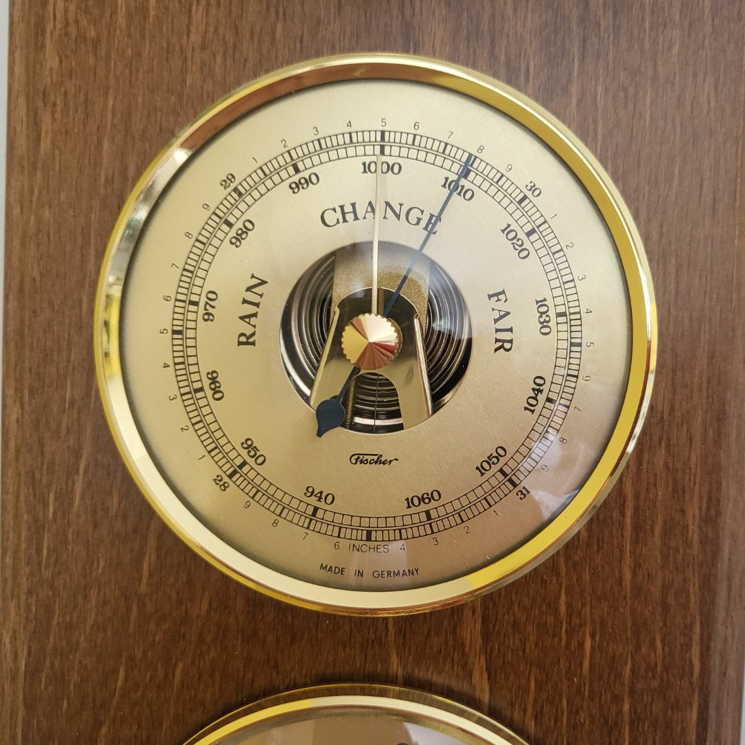 Rustic Oak &amp; Brass Weatherstation-3 in 1 - Hygrometer + Barometer + Therometer