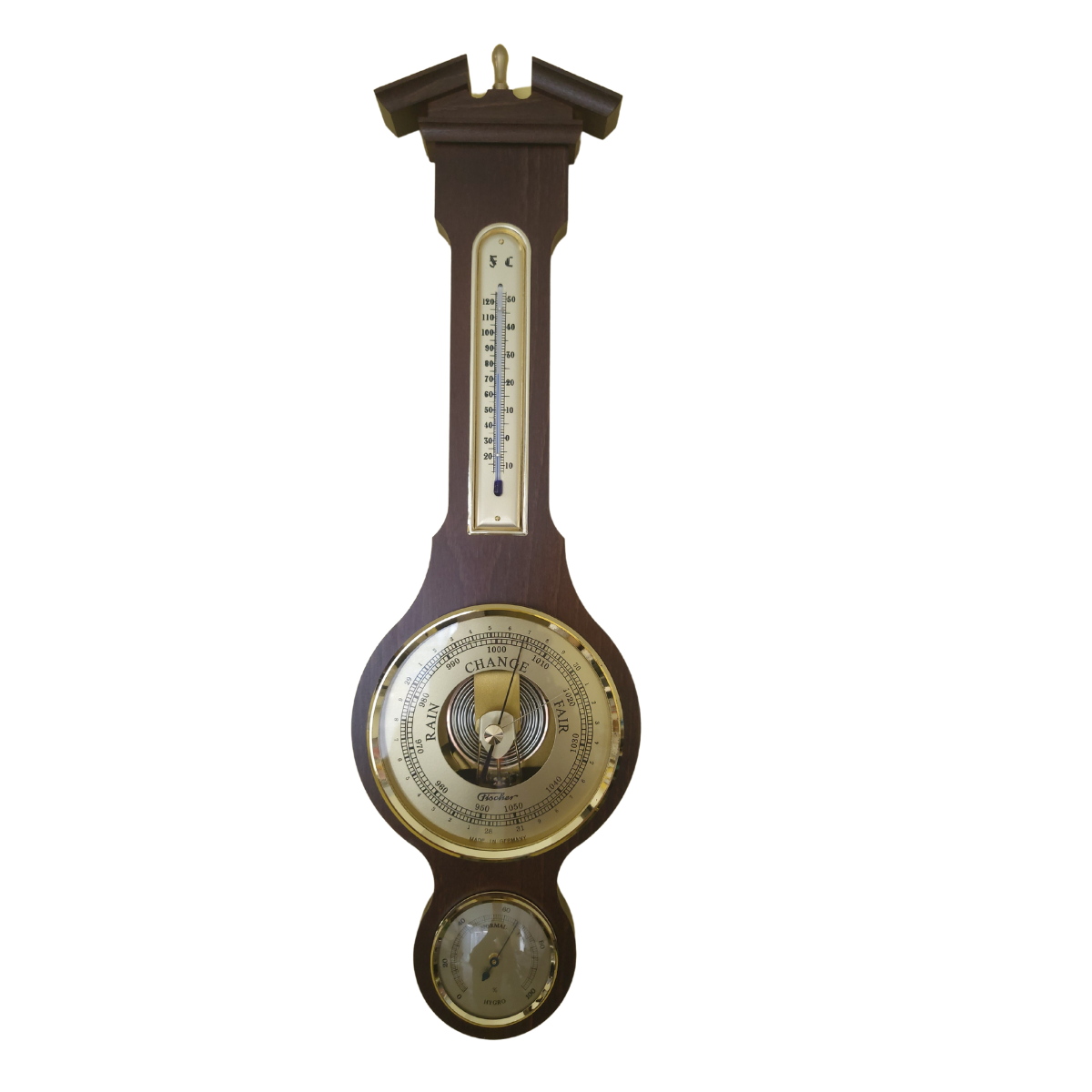 Traditional  Banjo Walnut  540 mm Weatherstation -3 in 1 - Hygrometer + Barometer + Therometer