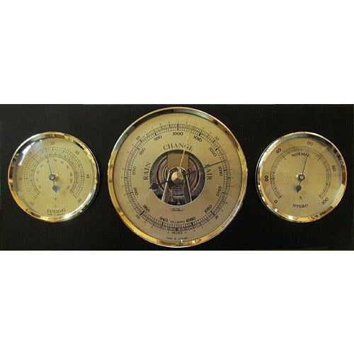 Modern Ebony &amp; Brass Weatherstation 3 in 1 - Hygrometer + Barometer + Therometer
