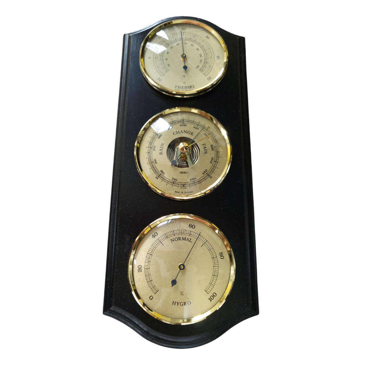 Ebony &amp; Brass Weatherstation-3 in 1 - Hygrometer + Barometer + Therometer