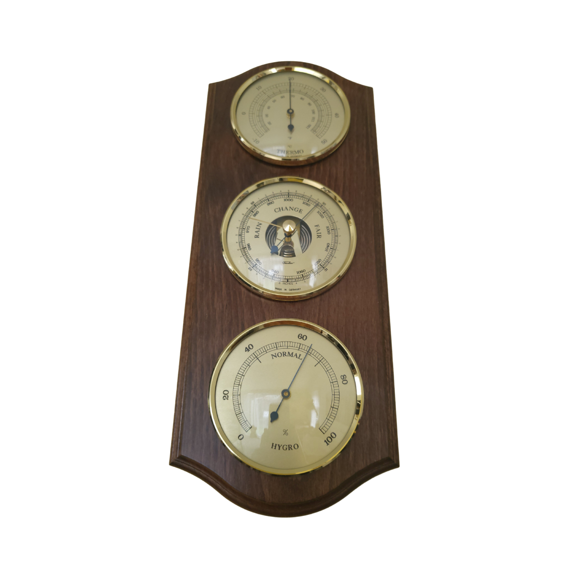 Walnut &amp; Brass Weatherstation-3 in 1 - Hygrometer + Barometer + Therometer