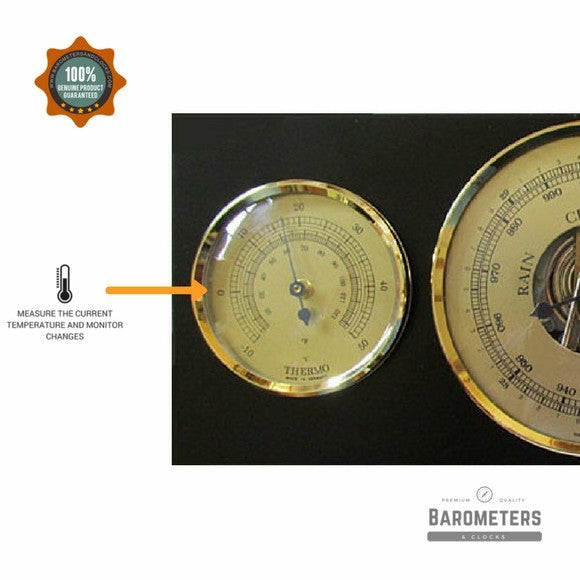 Modern Ebony &amp; Brass Weatherstation 3 in 1 - Hygrometer + Barometer + Therometer