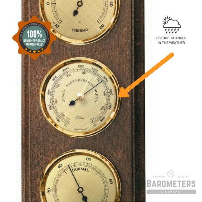 Walnut &amp; Brass Weatherstation-3 in 1 - Hygrometer + Barometer + Therometer