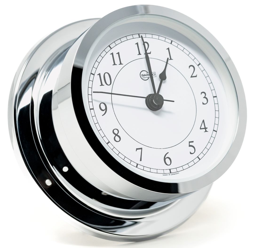 Barigo Star Quartz Clock| Polished Chrome with White Dial| 110mm|1187CR