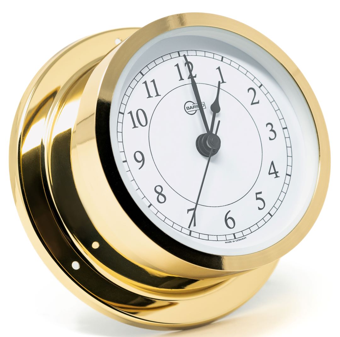 Barigo Star Quartz Clock| Polished Brass with White Dial| 110mm|1187MS
