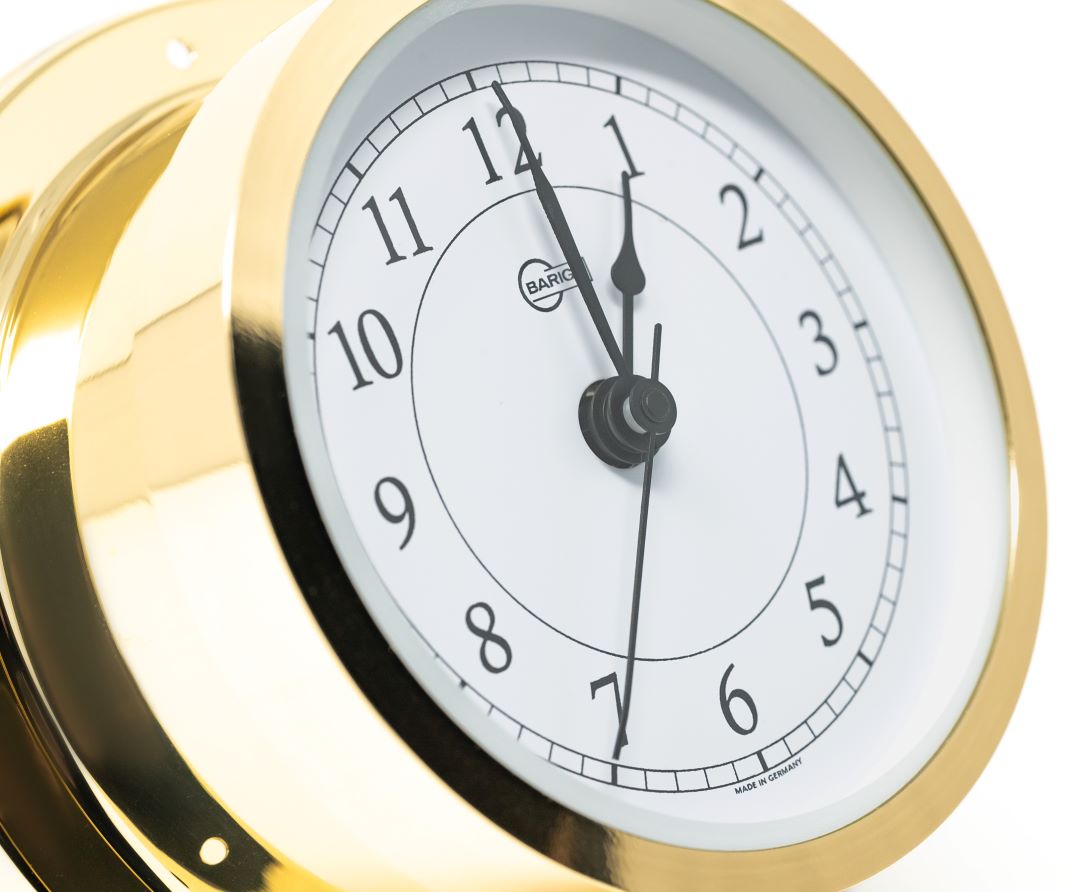Barigo Star Quartz Clock| Polished Brass with White Dial| 110mm|1187MS