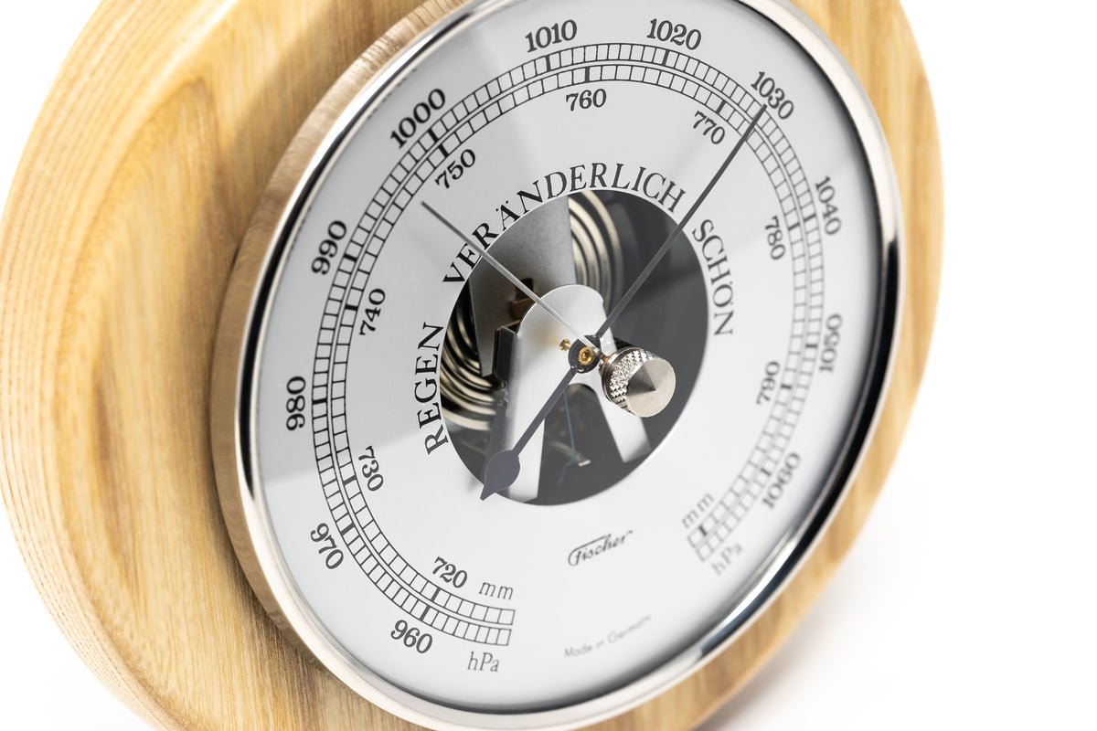 Light Beech Wood  & Brass 140mm Fischer Barometer
