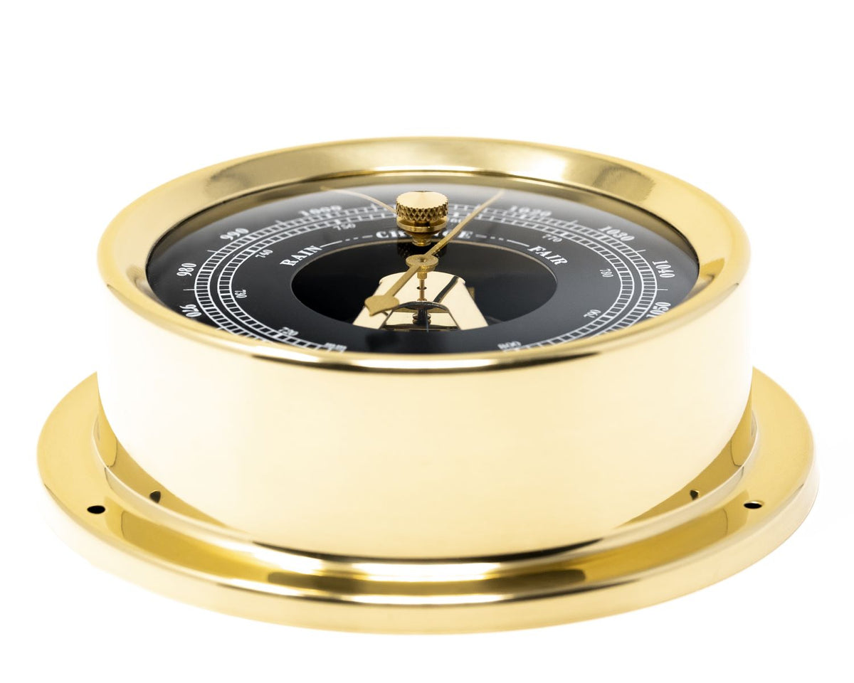 Polished Brass &amp; Black Dial 125mm Barometer - Tide - Temp -Combo