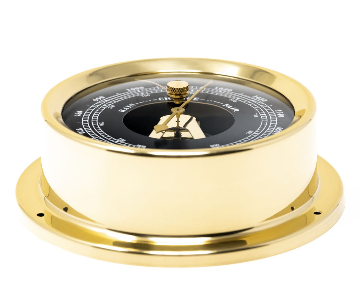 Brass &amp; Black 125mm Barometer - Tide - Temp -Combo