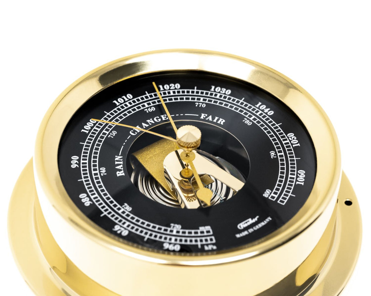 Polished Brass &amp; Black Dial 125mm Barometer