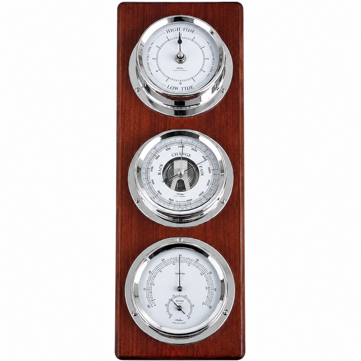 Modern Mahoany & Chrome Weatherstation – 4-in-1 Barometer, Hygrometer, Thermometer & Tide Clock 1538TDS-47