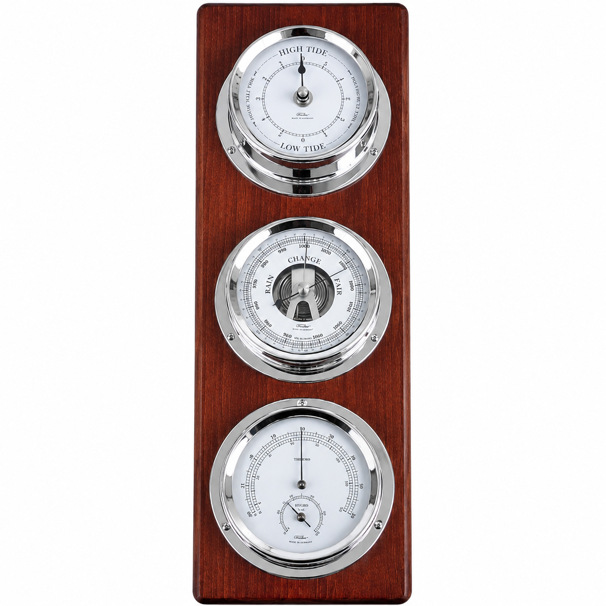 Modern Mahoany & Chrome Weatherstation – 4-in-1 Barometer, Hygrometer, Thermometer & Tide Clock 1538TDS-47