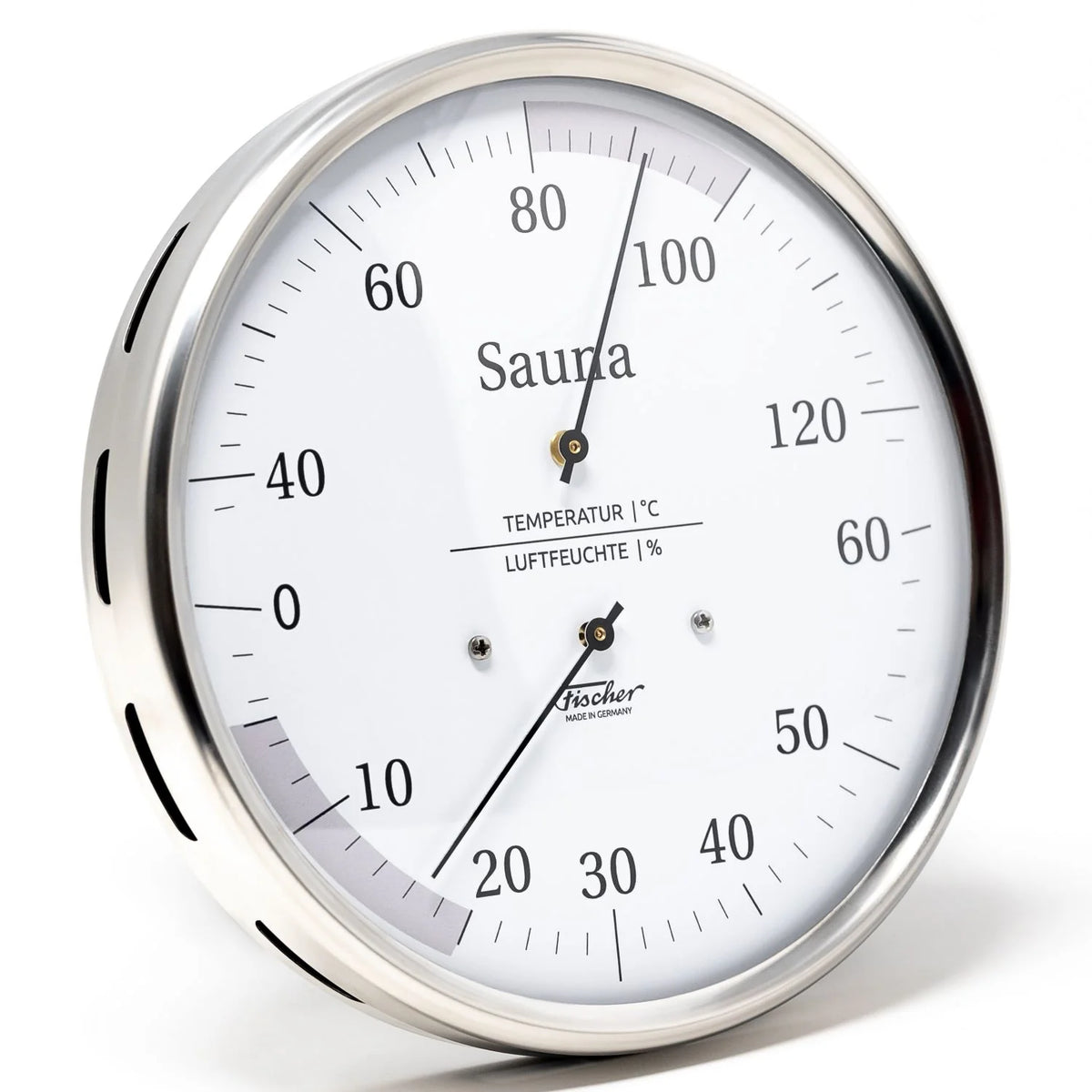 Sauna Gauge Hygrometer & Thermometer | Stainless Steel & White | 160mm | 195.01| Combo