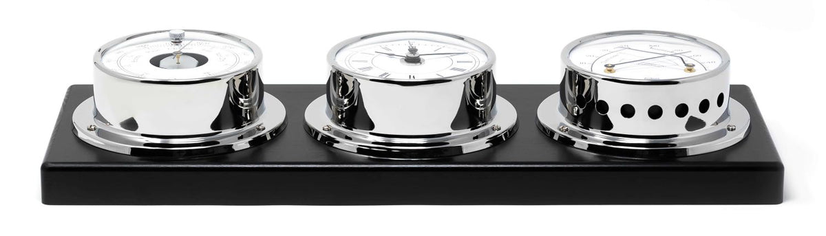 Barigo Tempo Weather Station 386RFPO – Polished Stainless Steel Instruments on Black Lacquered Wood
