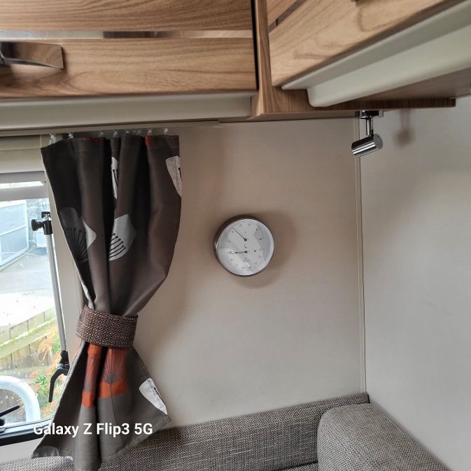 Hygrometer and thermometer mounted inside a motorhome