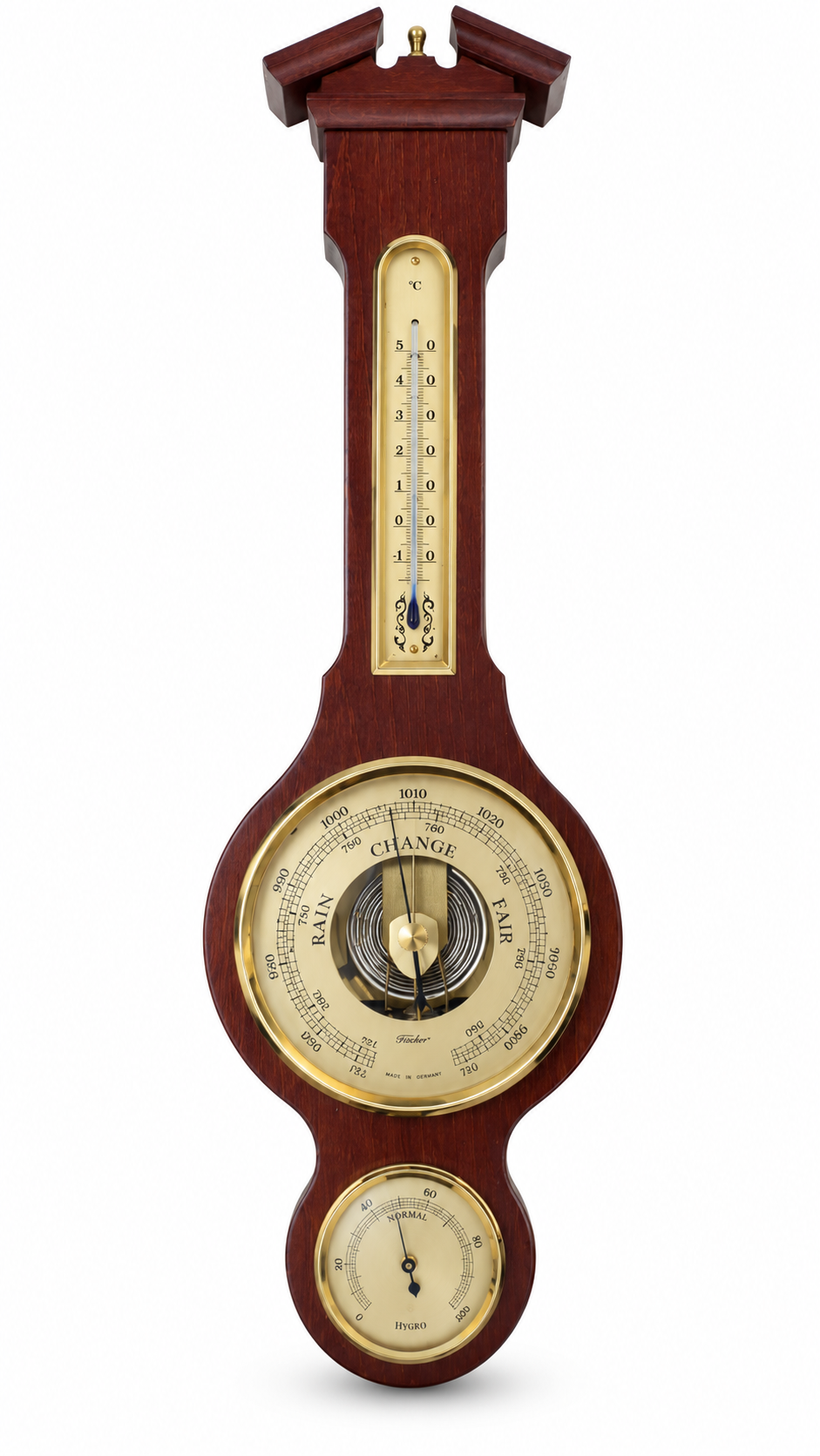 Sheraton Traditional Banjo Weatherstation - 3 in 1 - Hygrometer + Barometer + Thermometer | Mahogany & Brass | 540mm |  6699-22