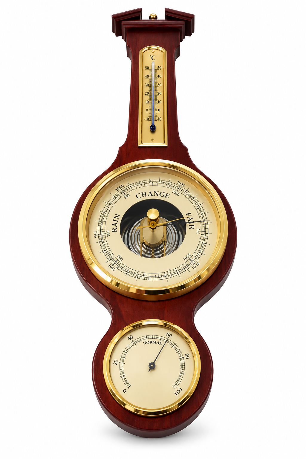 Sheraton Traditional Banjo Weatherstation - 3 in 1 - Hygrometer + Barometer + Thermometer | Mahogany & Brass | 540mm |  6699-22