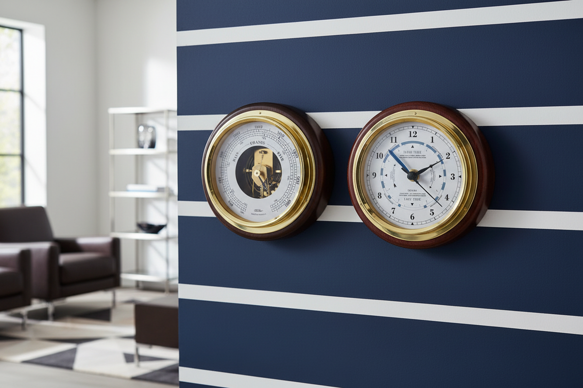 Popular  Mahogany 170mm Barometer & Tide Clock Combo