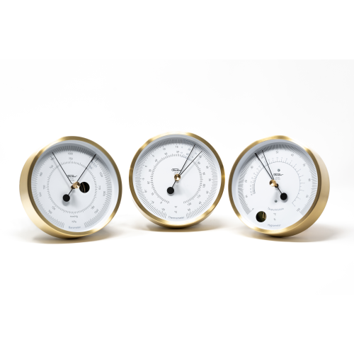 Designer POLAR Brush Brass Weather Instruments Trio - Barometer + Hygrometer + Thermometer