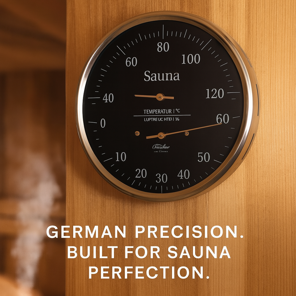 Fischer German Sauna Gauge – Black Dial 160mm (Temperature &amp; Humidity)