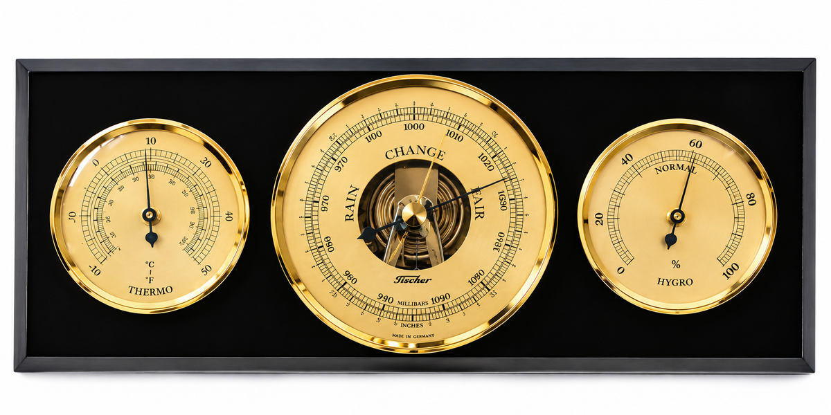Modern Ebony & Brass Weatherstation |3 in 1 - Hygrometer + Barometer + Thermometer | 9103-06