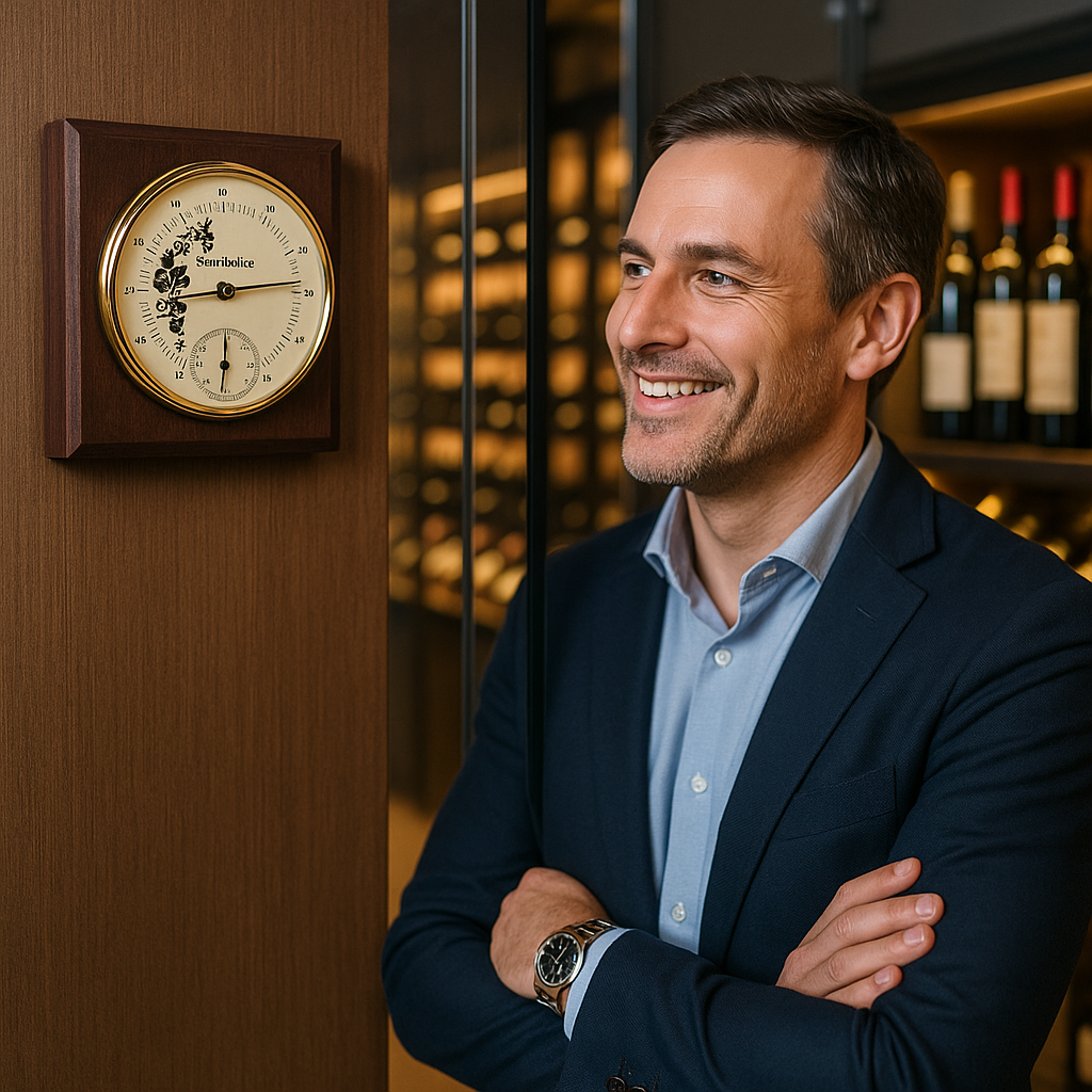 Wine Cellar Hygrometer &amp; Thermometer – Mahogany Finish (1225HT-22)