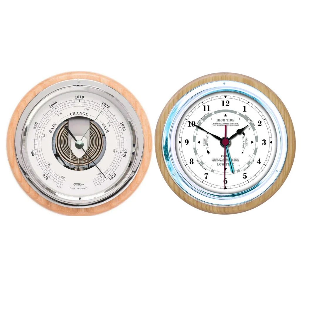 Barometer & Time & Tide Clock Duo Combo | Ash & Chrome | 170mm | 1434-32