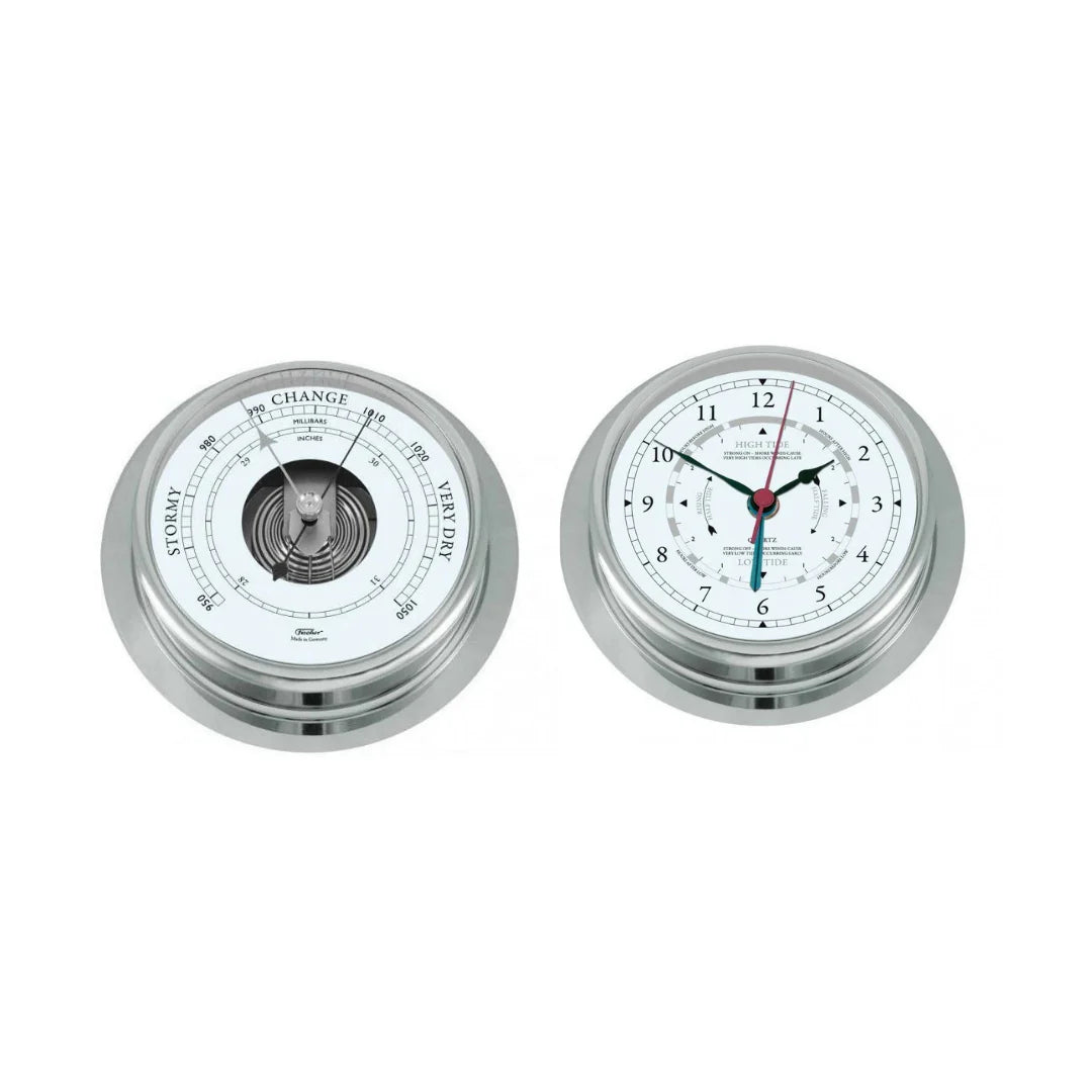 Large Polished Chrome 200mm| Barometer & Tide Clock Combo|1606