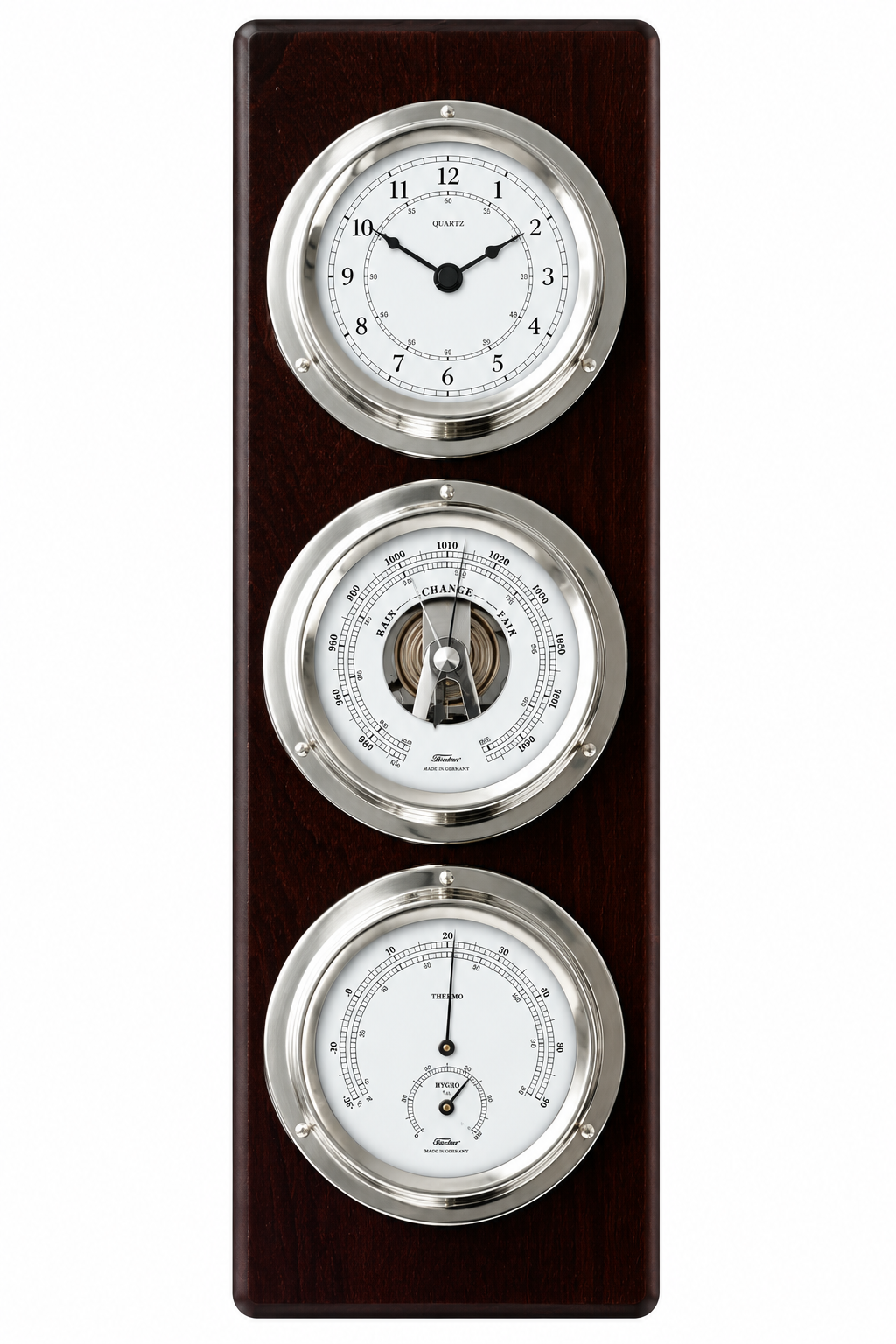 Modern Ebony & Chrome Weatherstation – 4-in-1 Hygrometer, Barometer, Thermometer & Tide Clock