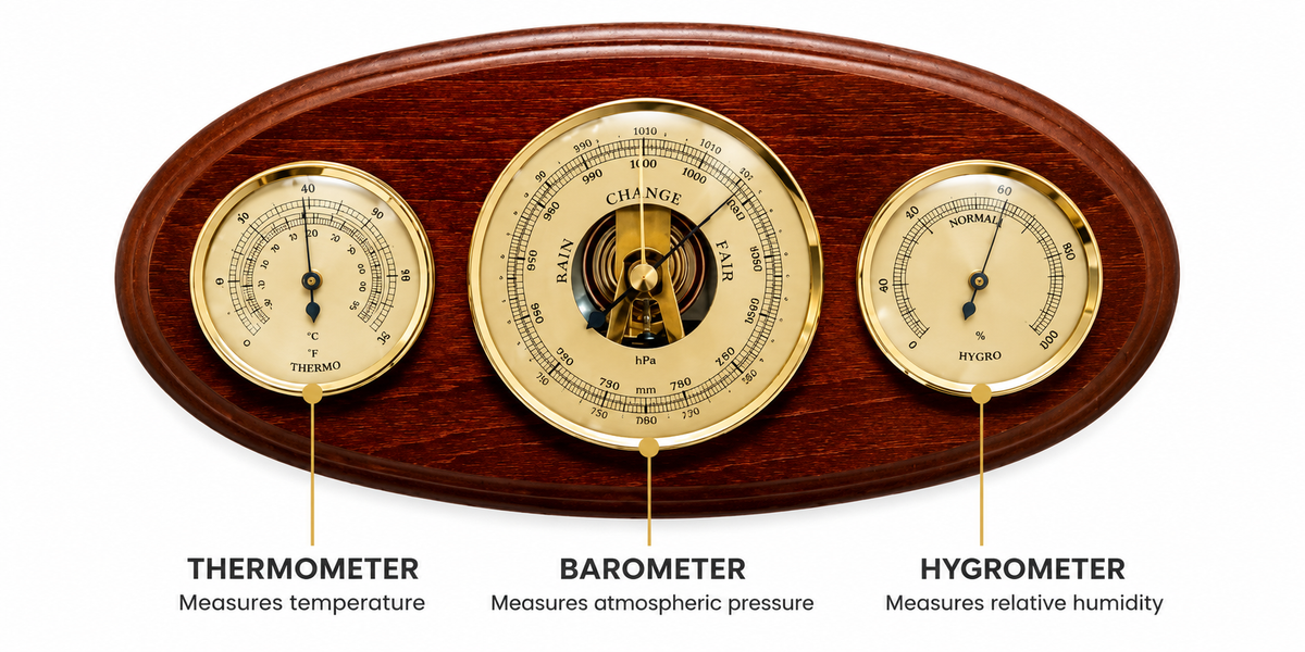 Oval Mahogany Weatherstation  -3 in 1 - Hygrometer + Barometer + Thermometer 9160-22