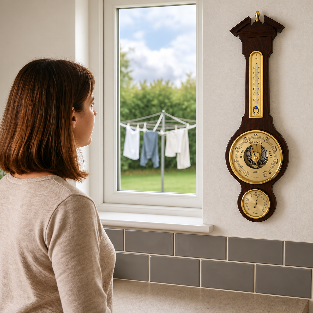Traditional  Banjo Walnut | 6699-12 |540 mm Weatherstation -3 in 1 - Hygrometer + Barometer + Thermometer