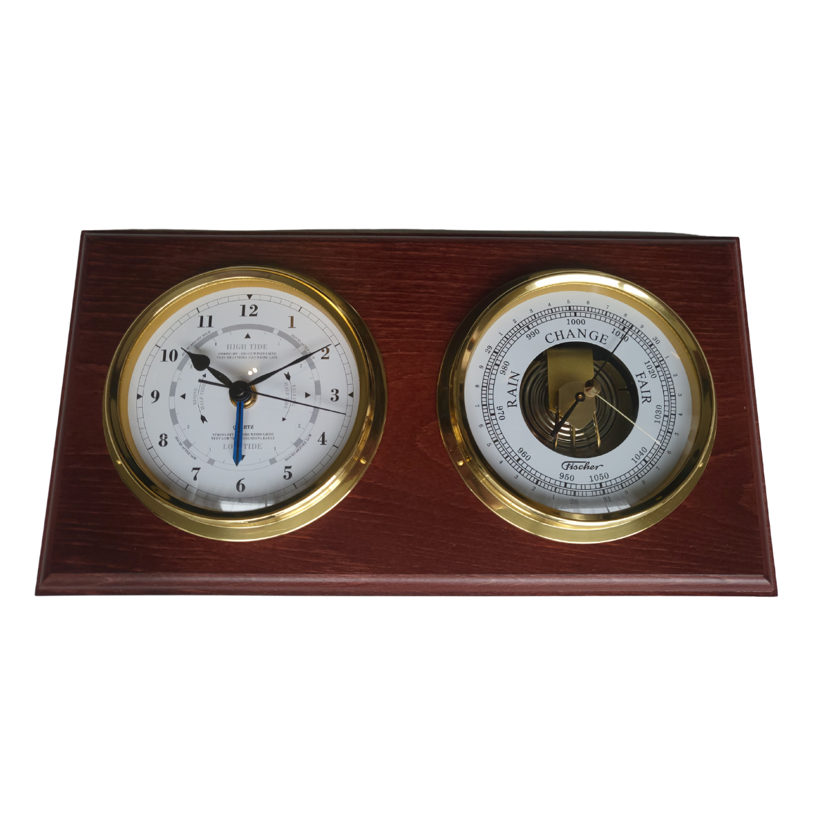 Mahogany &amp; Brass Barometer &amp; Tide Clock Combination