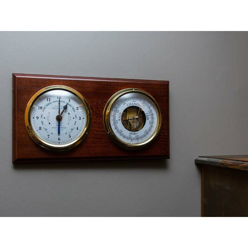 Mahogany &amp; Brass Barometer &amp; Tide Clock Combination