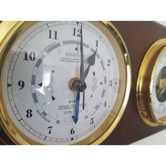 Mahogany &amp; Brass Barometer &amp; Tide Clock Combination