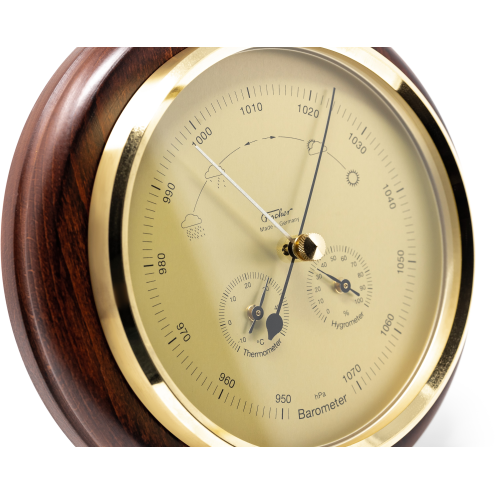 Mahogany &amp; Brass Weather-Station  3 in 1 - Hygrometer + Barometer + Therometer