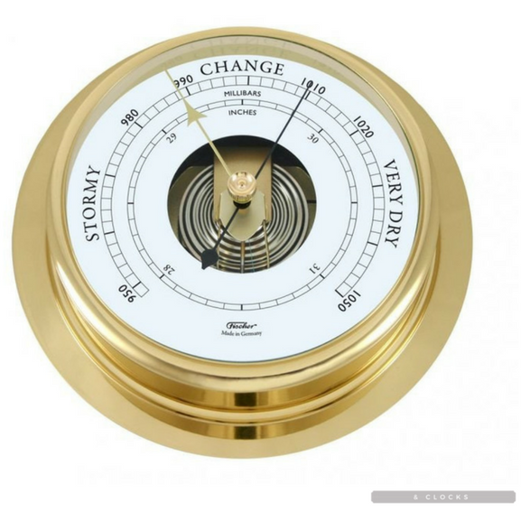 Large Polished Brass 200mm Barometer - Barometers&Clocks