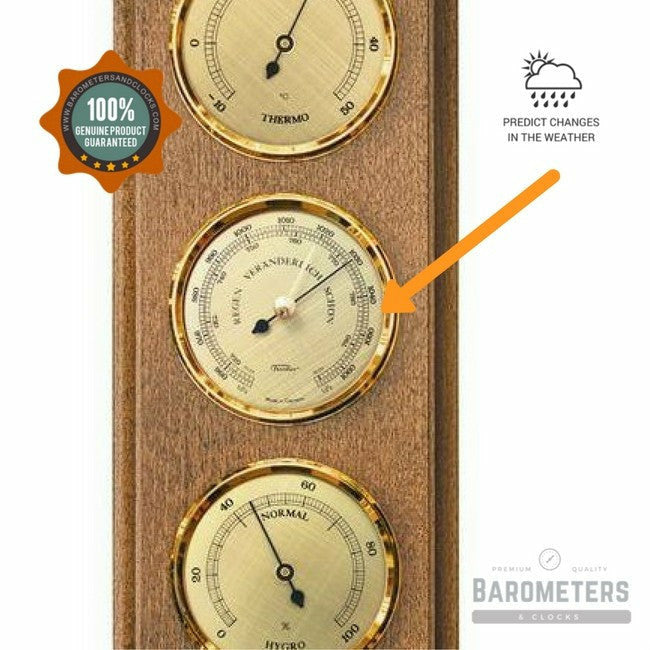 Rustic Oak &amp; Brass Weatherstation-3 in 1 - Hygrometer + Barometer + Therometer