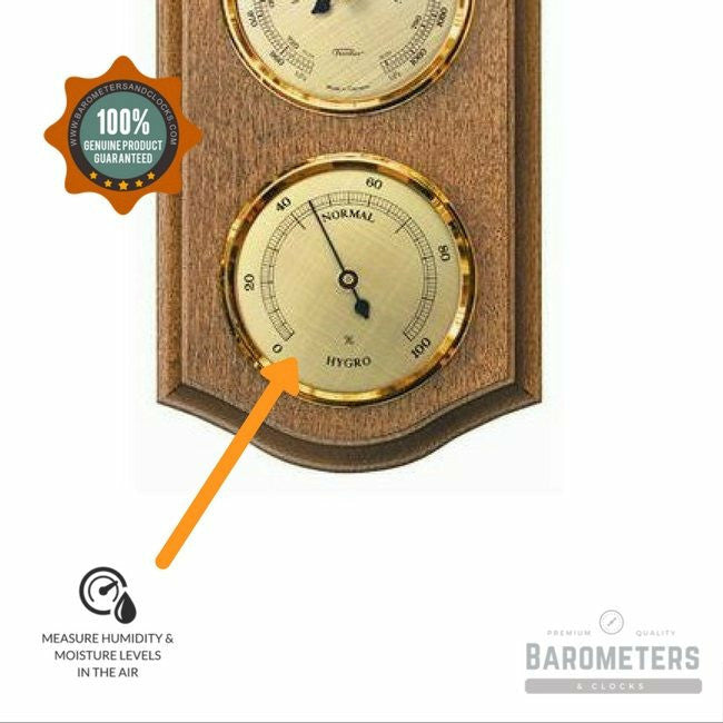 Rustic Oak &amp; Brass Weatherstation-3 in 1 - Hygrometer + Barometer + Therometer