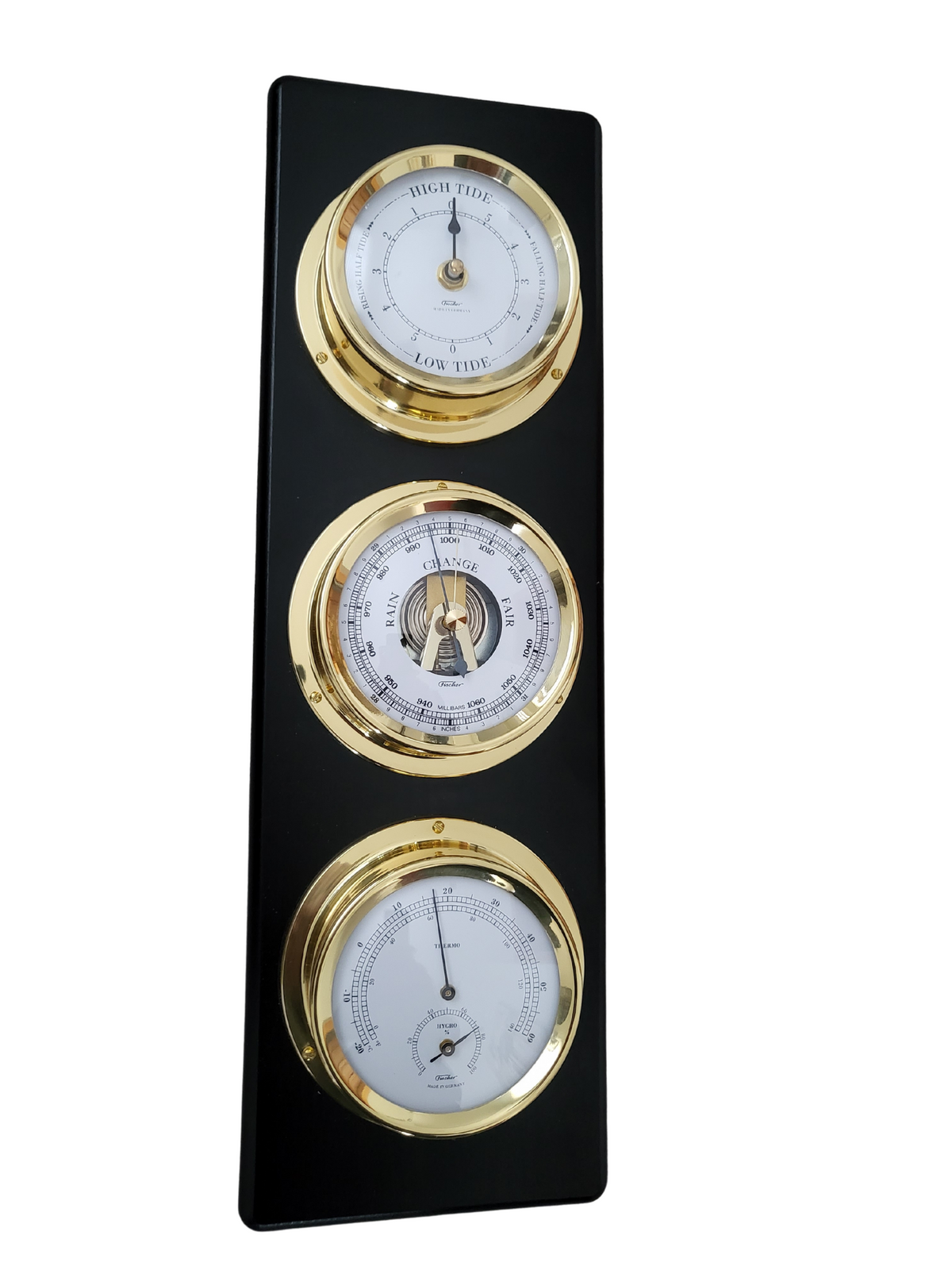 Weatherstation &amp; Tide Clock Combo in Black &amp; Brass