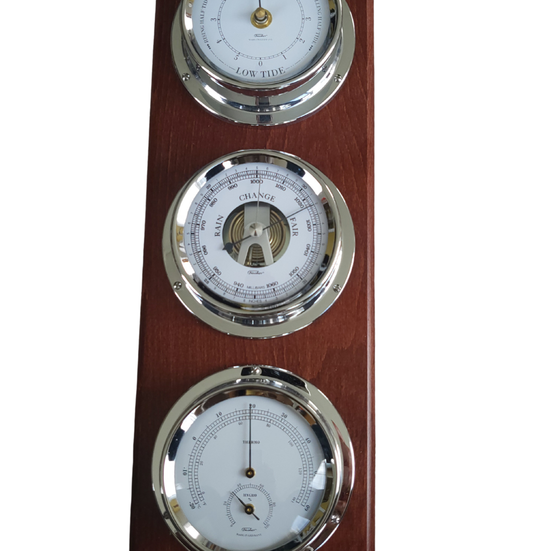 Weatherstation &amp; Tide Clock Combo in Mahogany &amp; Chrome